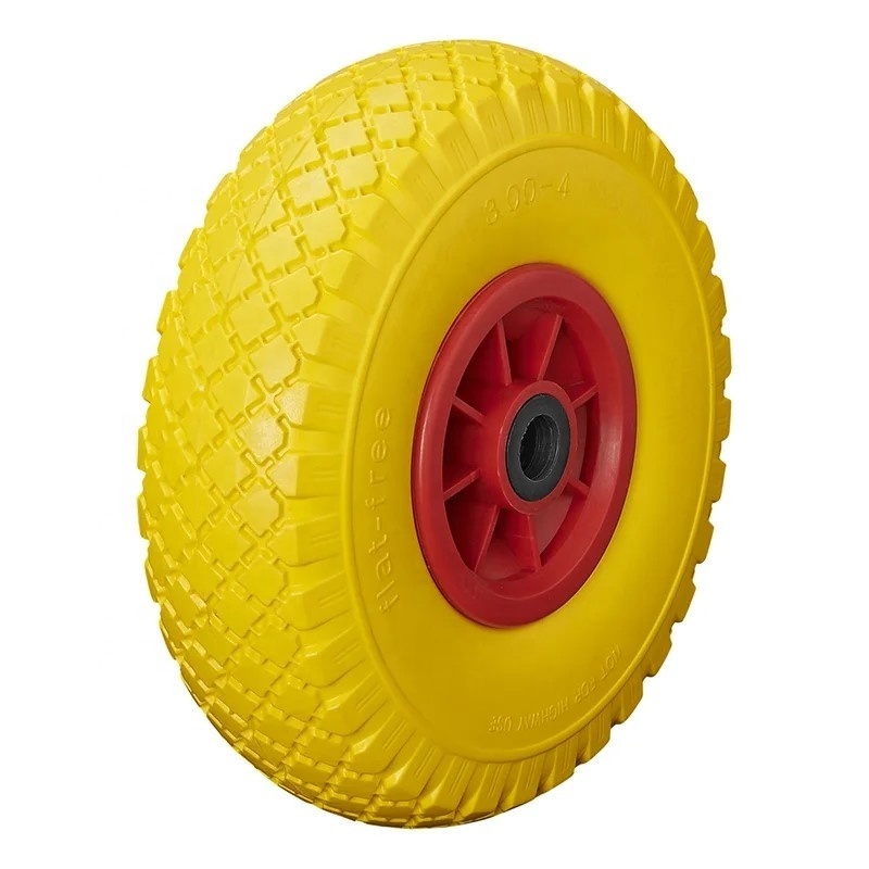 10 Inch Wheelbarrow Wheel PU Foam Flat Free Tire 300-4 Solid Wheel