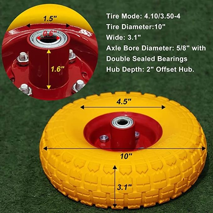 10inch 3.00-4 Yellow PU Foam Filled Tool Cart/Hand Truck Wheels and Tires