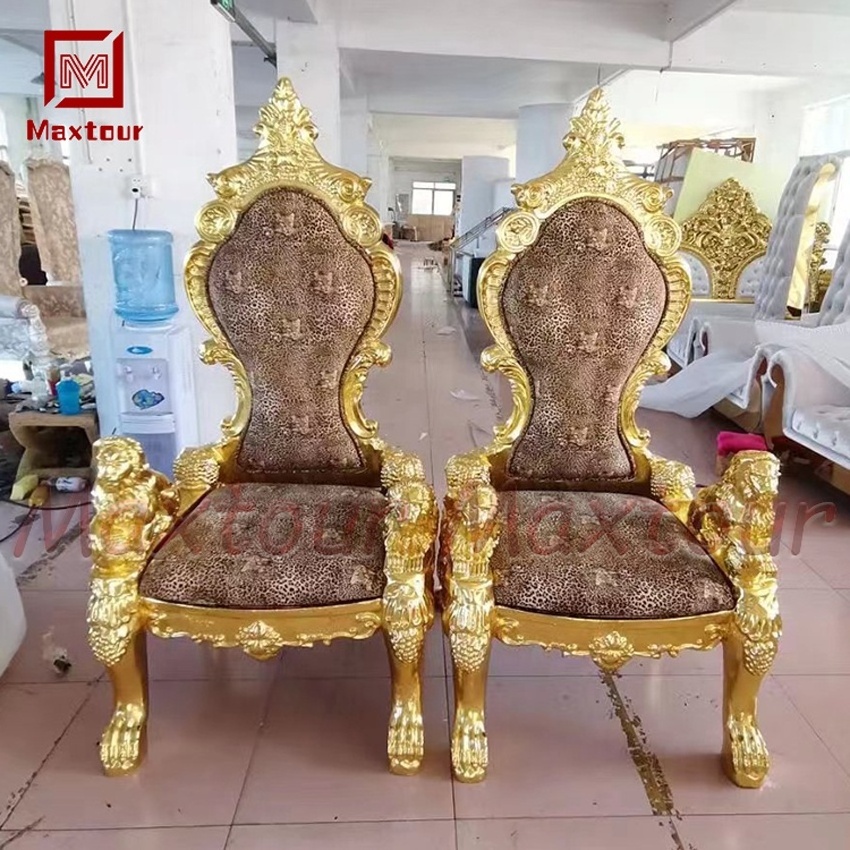 European Modern Luxury Wooden Wedding Throne Chair Gold Crown Royal King Queen Chair for Hotel Hall Living Room Reception