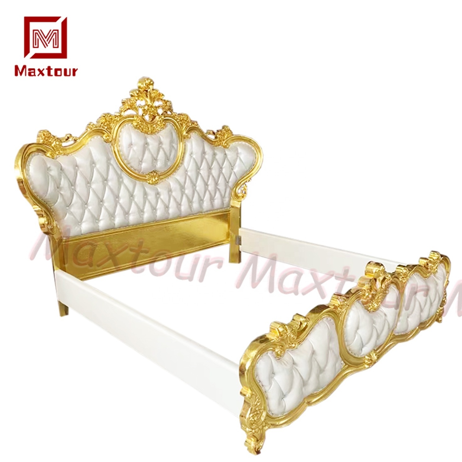 Imperial Luxurious European Wedding King Bed Throne Style Bed Wooden Carving Royal Bedroom set