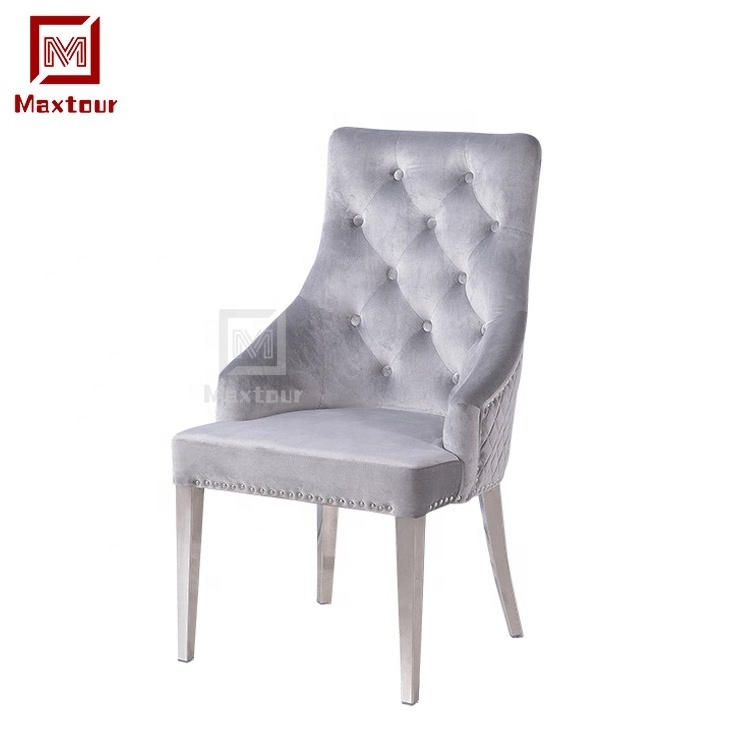 Global Furniture USA PU Velvet Finish Dining Chair lion circle locker Grey Beige dining room set Chrome chair