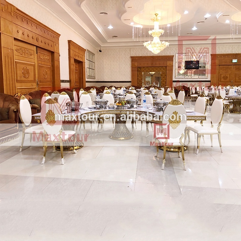 Romantic Rose gold Wedding Hall Stainless Steel Dining Table And Chair Sets