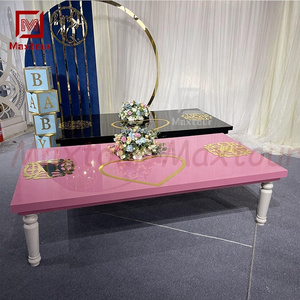 Customize Kids Furniture Square Black Pink Dining Table Party PVC Tables For Party