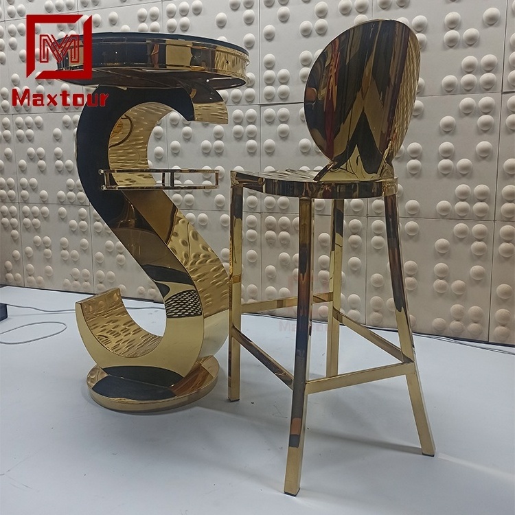 Luxury stainless steel bar furniture bar table stool set gold night club tables and chairss