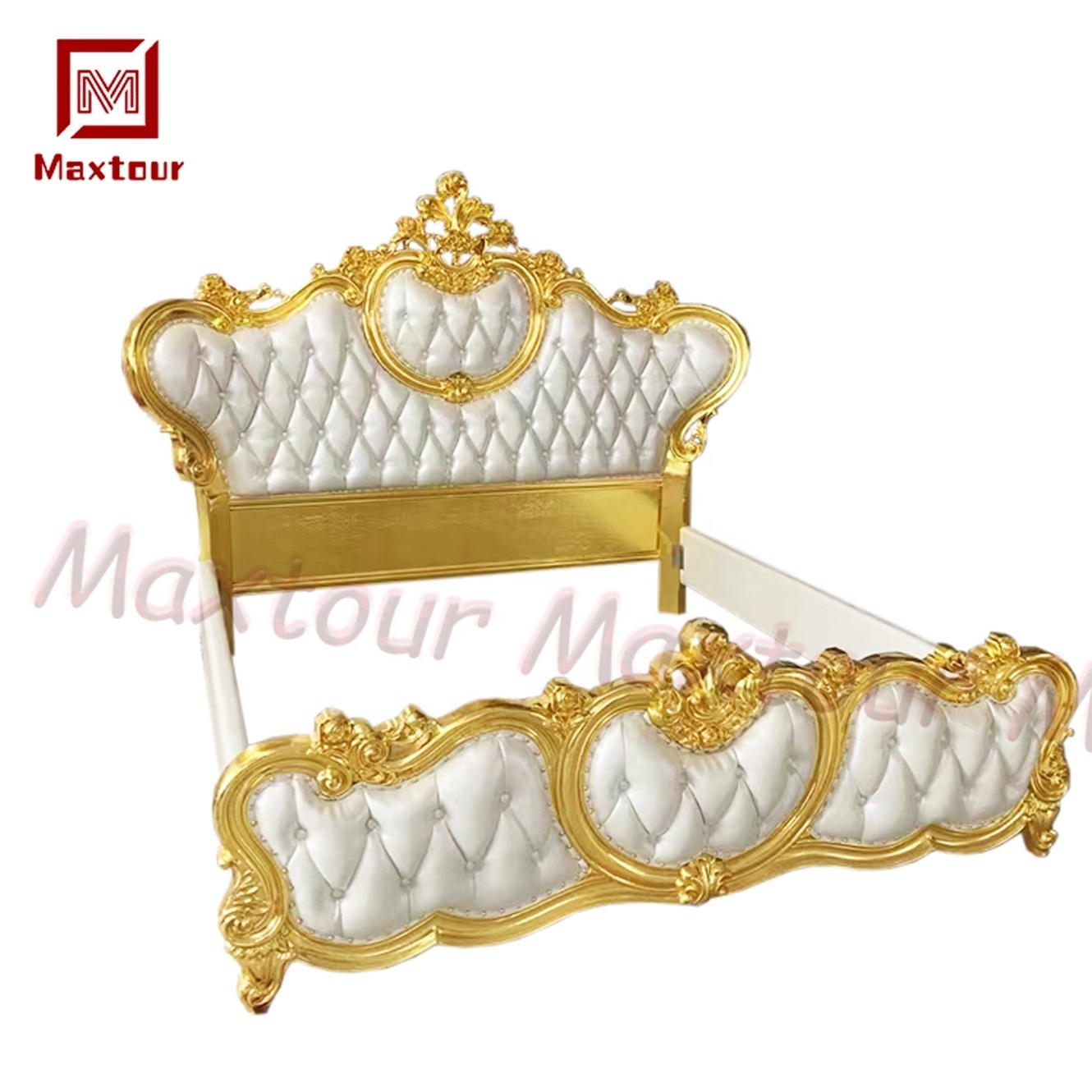 Imperial Luxurious European Wedding King Bed Throne Style Bed Wooden Carving Royal Bedroom set