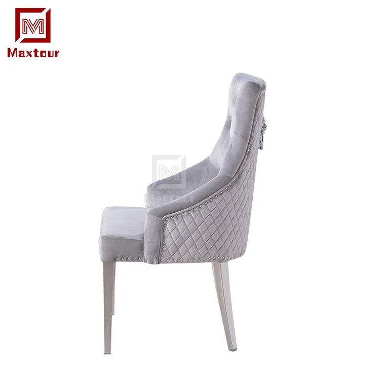 Global Furniture USA PU Velvet Finish Dining Chair lion circle locker Grey Beige dining room set Chrome chair