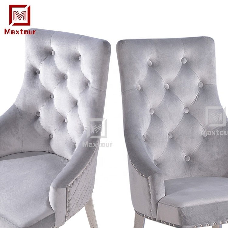 Global Furniture USA PU Velvet Finish Dining Chair lion circle locker Grey Beige dining room set Chrome chair