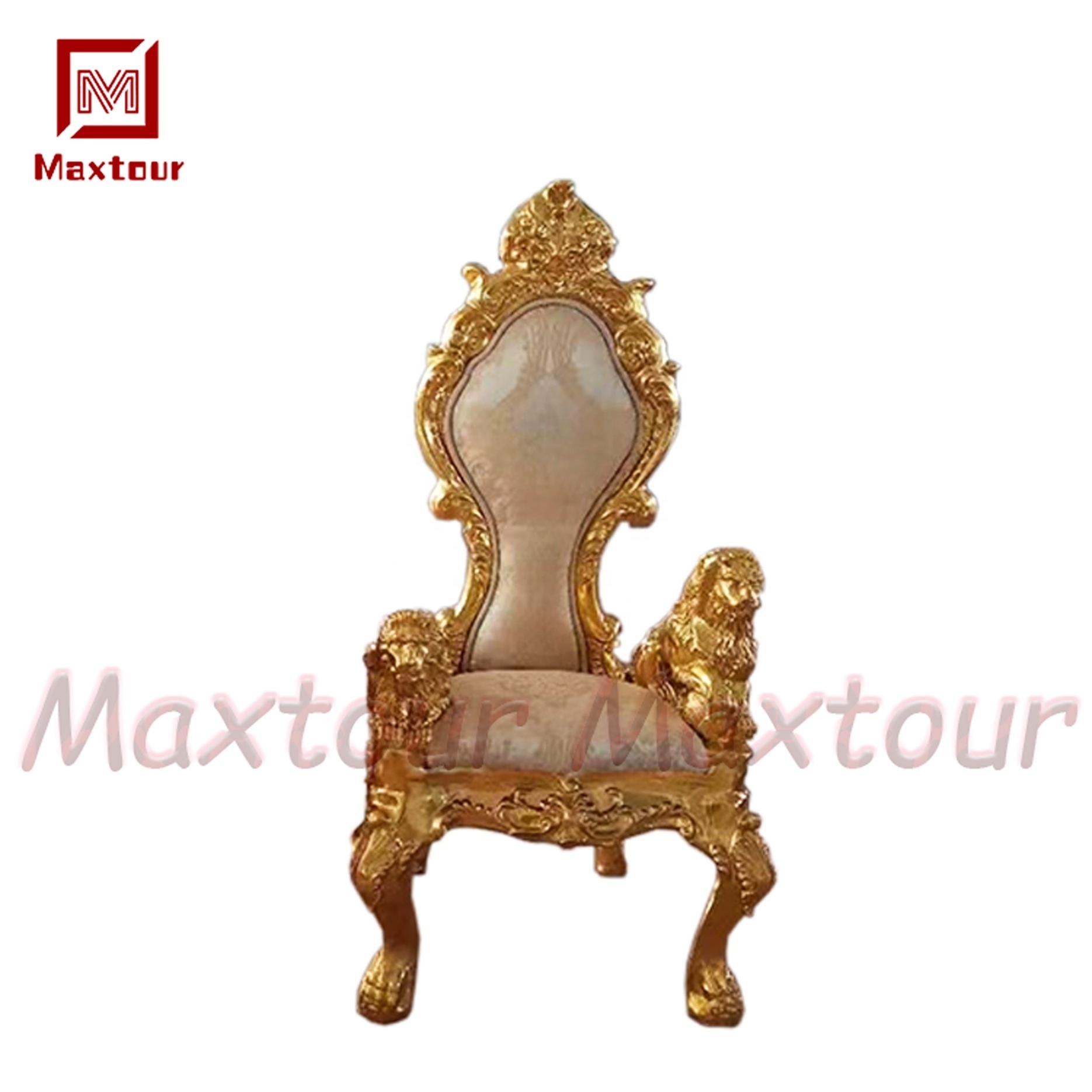 European Modern Luxury Wooden Wedding Throne Chair Gold Crown Royal King Queen Chair for Hotel Hall Living Room Reception