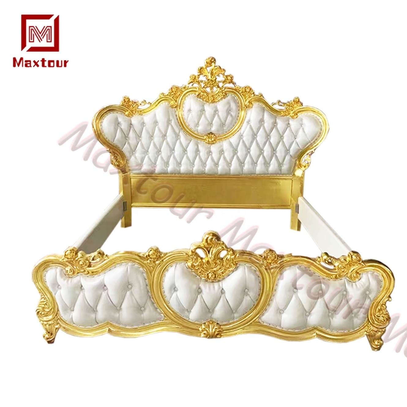 Imperial Luxurious European Wedding King Bed Throne Style Bed Wooden Carving Royal Bedroom set