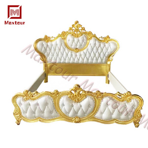 Imperial Luxurious European Wedding King Bed Throne Style Bed Wooden Carving Royal Bedroom set