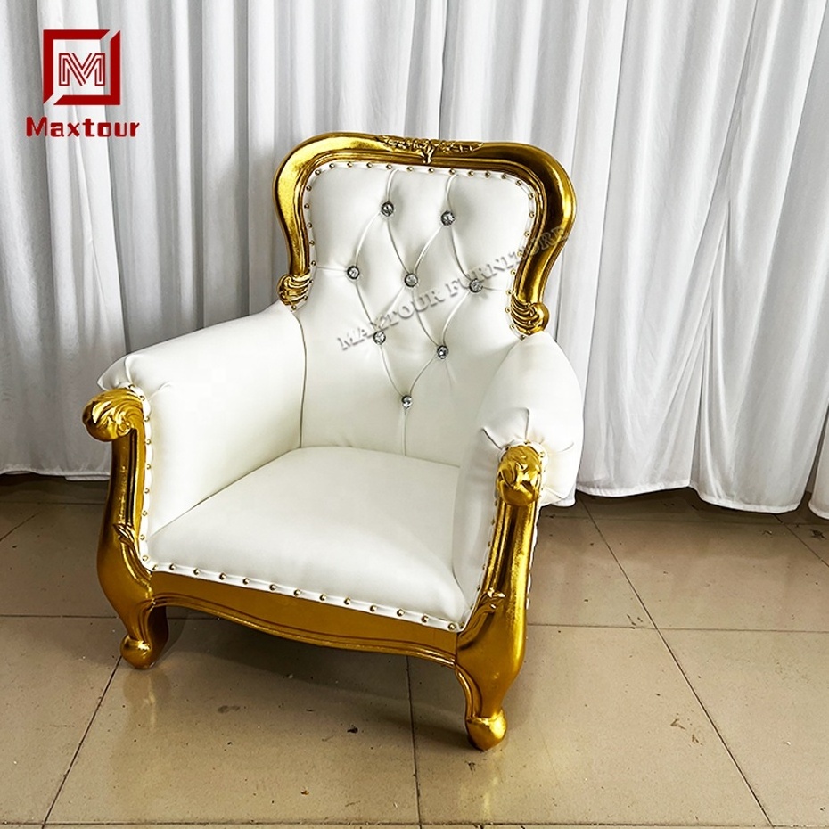 Modern Luxury Throne Chair for Kids White Gold Santa King Style for Wedding Party Events