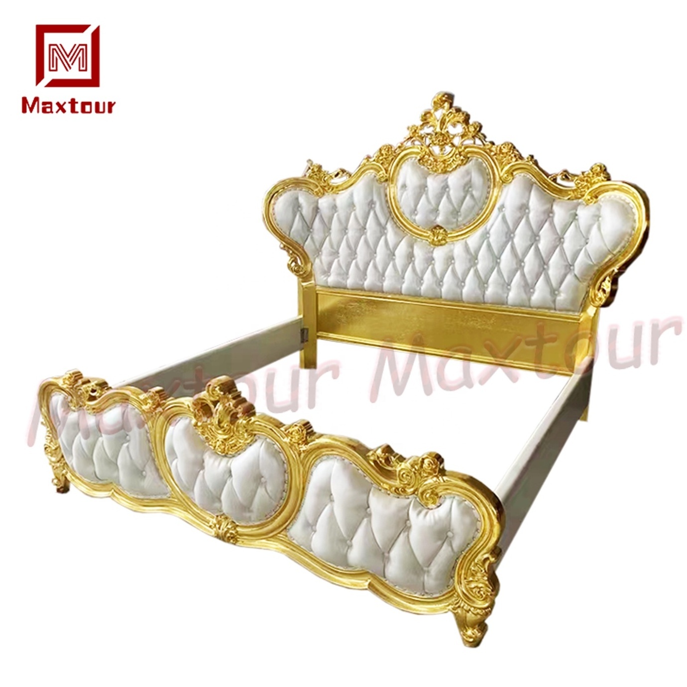 Imperial Luxurious European Wedding King Bed Throne Style Bed Wooden Carving Royal Bedroom set