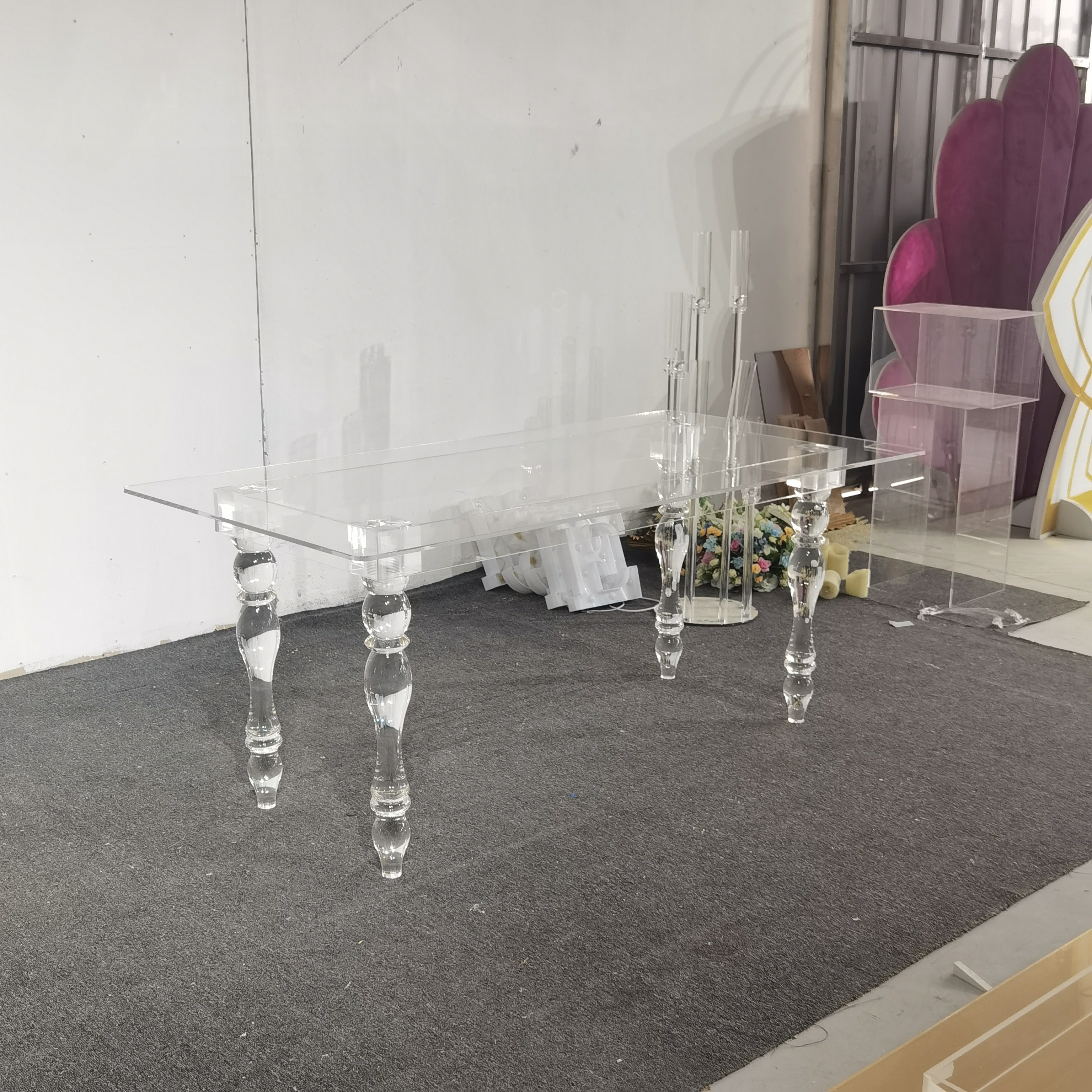 Custom clear ghost wedding furniture bride and groom acrylic dining table for event