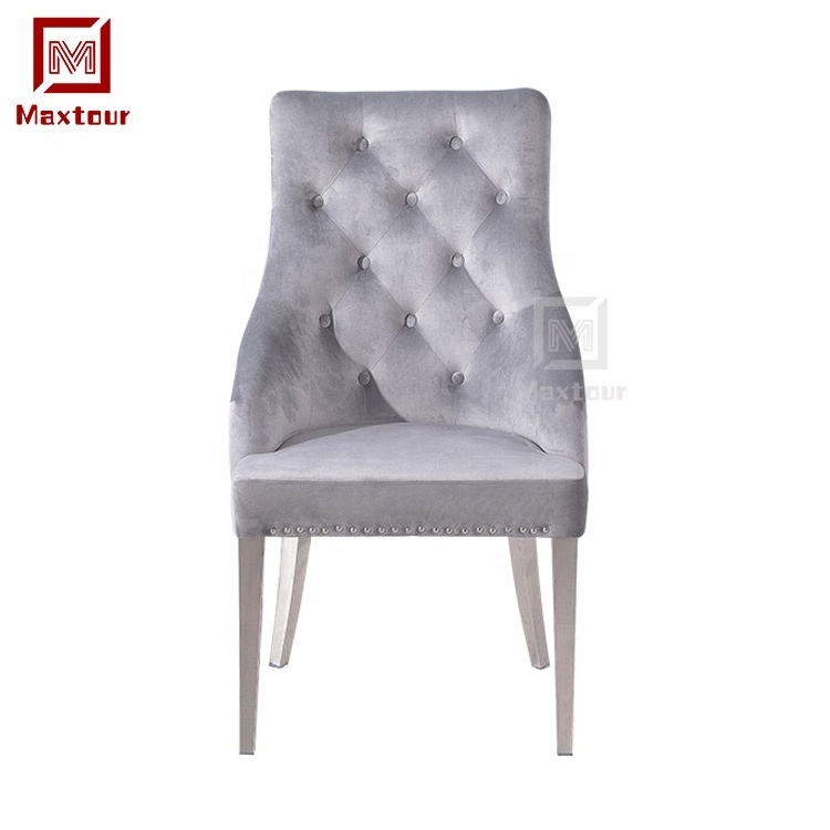 Global Furniture USA PU Velvet Finish Dining Chair lion circle locker Grey Beige dining room set Chrome chair