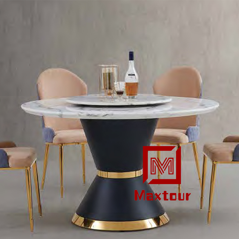 Luxury Rotating Centre Marble Top Round Dining Table