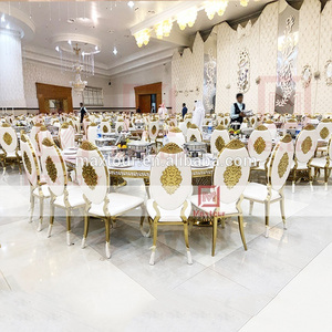 Romantic Rose gold Wedding Hall Stainless Steel Dining Table And Chair Sets