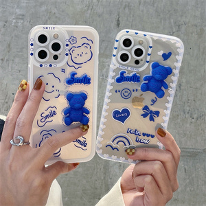 MAXUN Luxury Blue Bear Transparent 3D Bear Cell Phone Case For iPhone 13 12 11 XS XR MAX 7 8 Soft TPU Mobile Back Cover