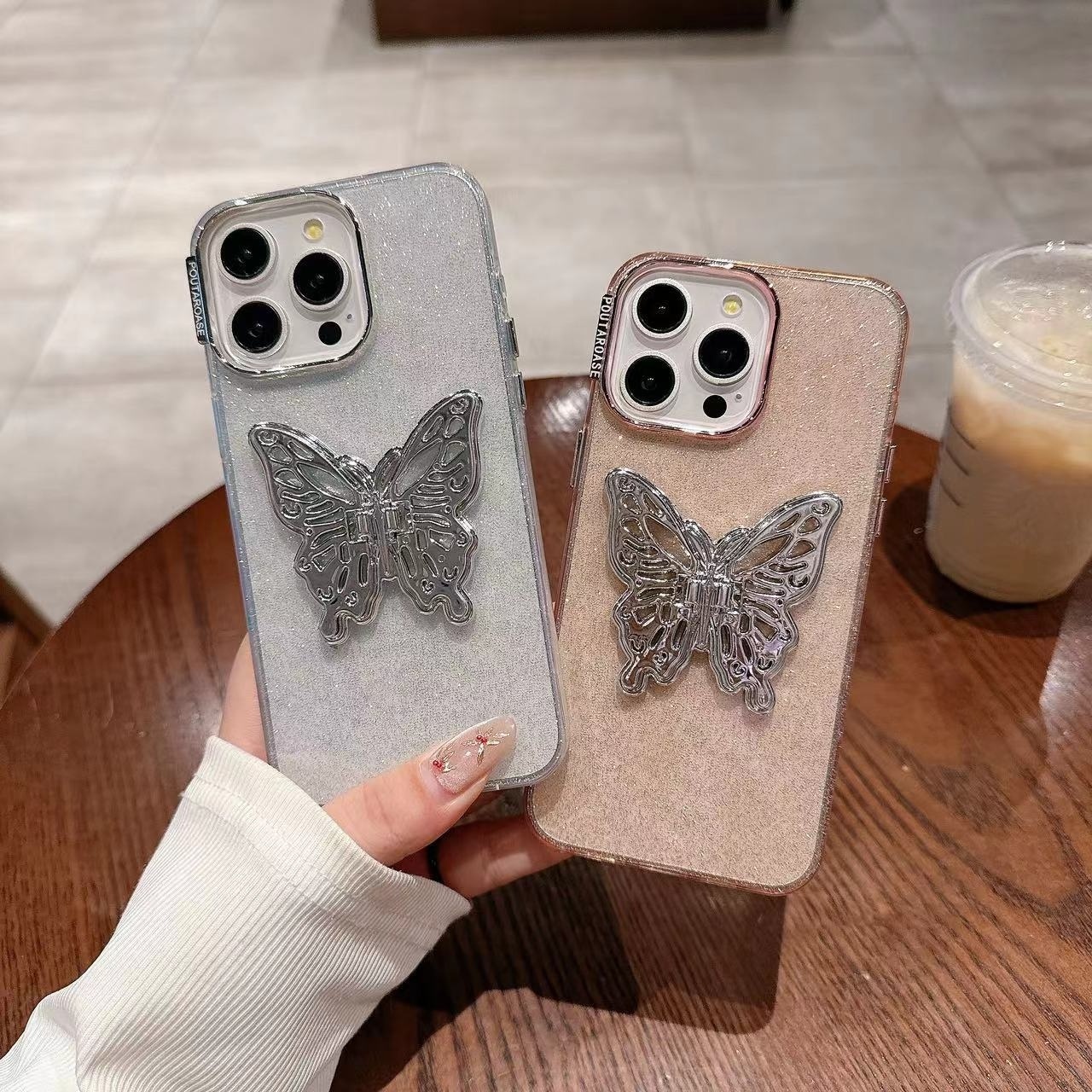 MAXUN Bling Hollow Butterfly Case For iPhone Covers 13 14 Pro Cover With Butterfly Stand Back 15 12 Max I Phone Plus X Xmax Boy