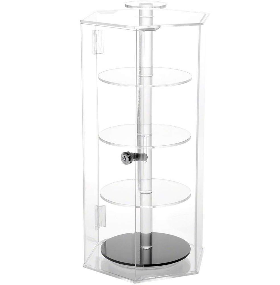 Clear Acrylic Hexagonal Locking Display Case with Rotating Shelves