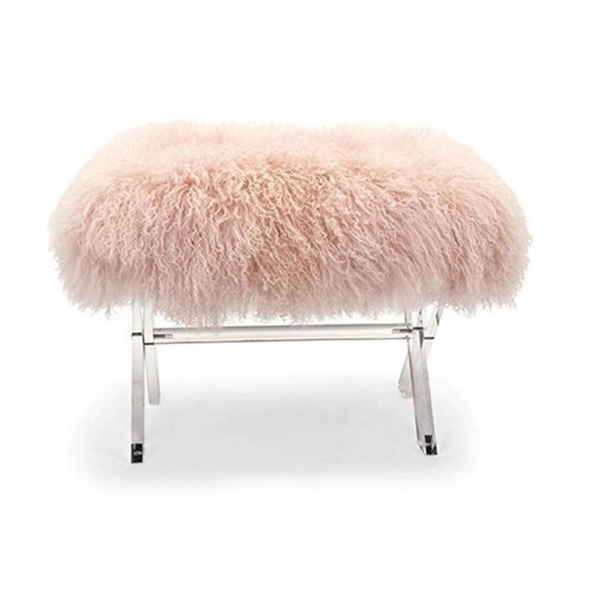 VONVIK New Design Clear Pink Fur Stool With Acrylic Legs For Furniture Table Legs