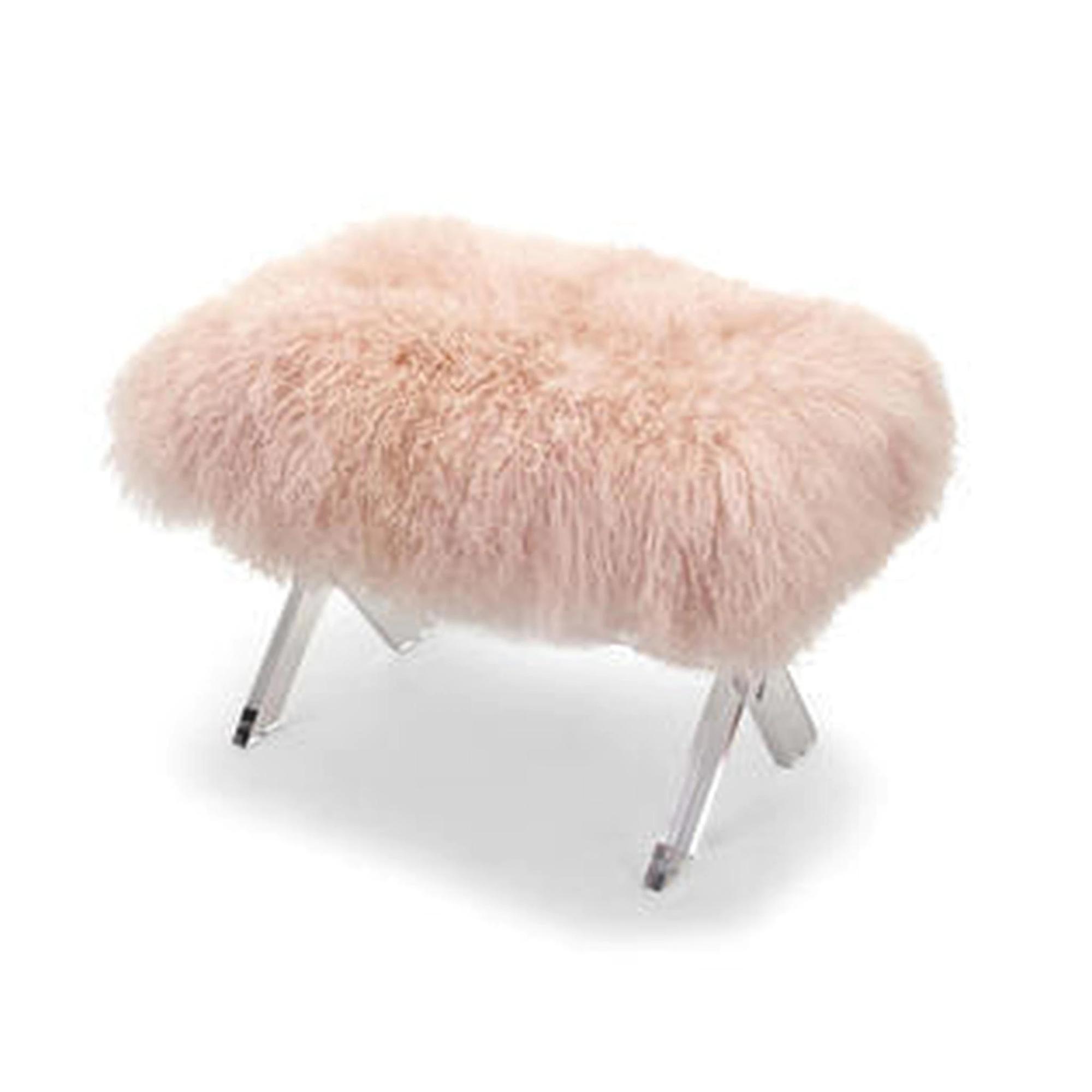 VONVIK New Design Clear Pink Fur Stool With Acrylic Legs For Furniture Table Legs