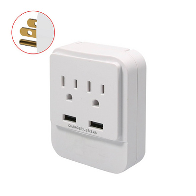 100-250V 2 USB 2.4A US Plug Outlet Extender Socket Wall Plug & Ground Plug Wall Charger 2 Electrical Outlet Splitter