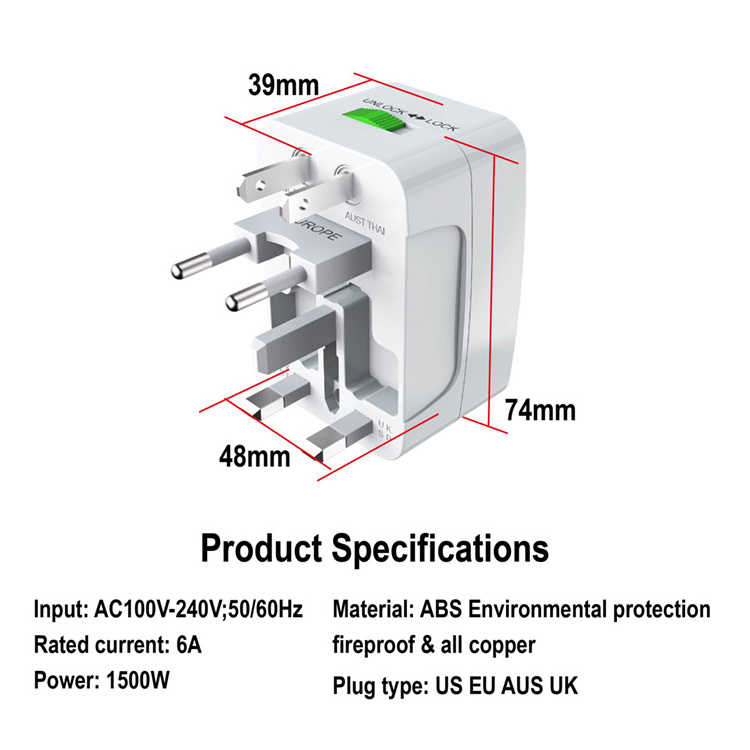 All-in-one Charger 6A Universal International Travel Adapter Converter US UK AU EU Plug