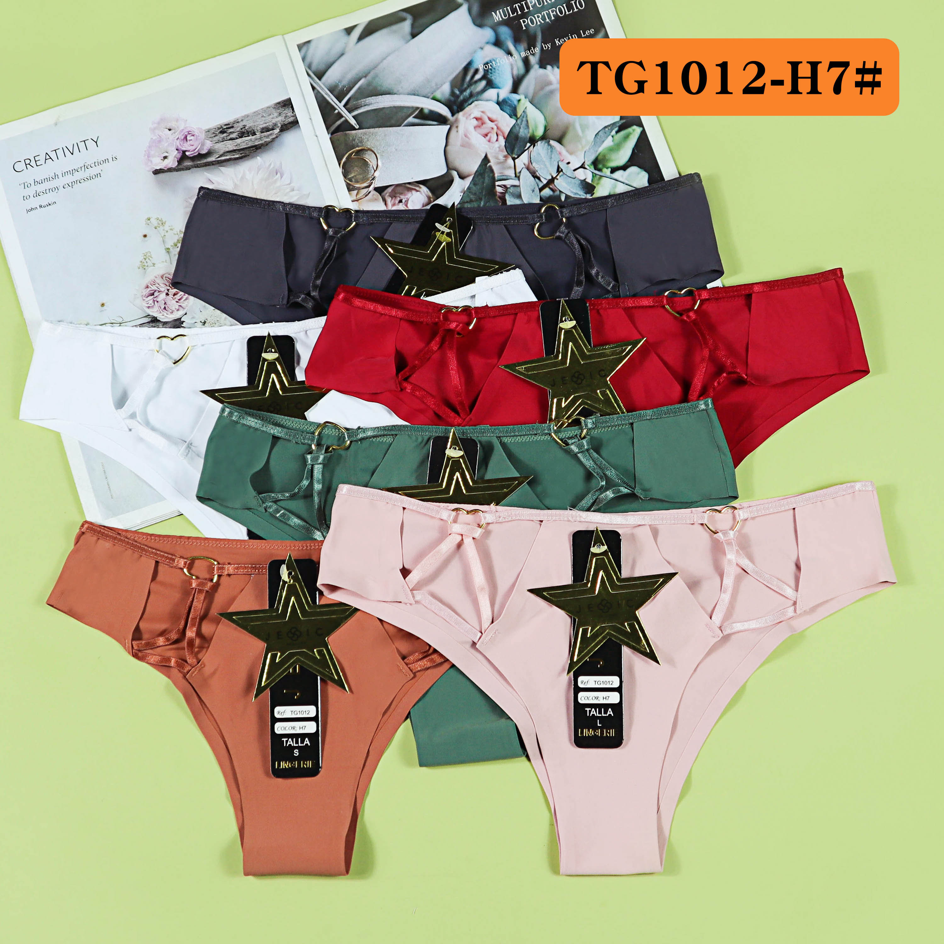 New European And American Sexy Thong Metal Accessories Hollowed Out Solid Cotton Underwear