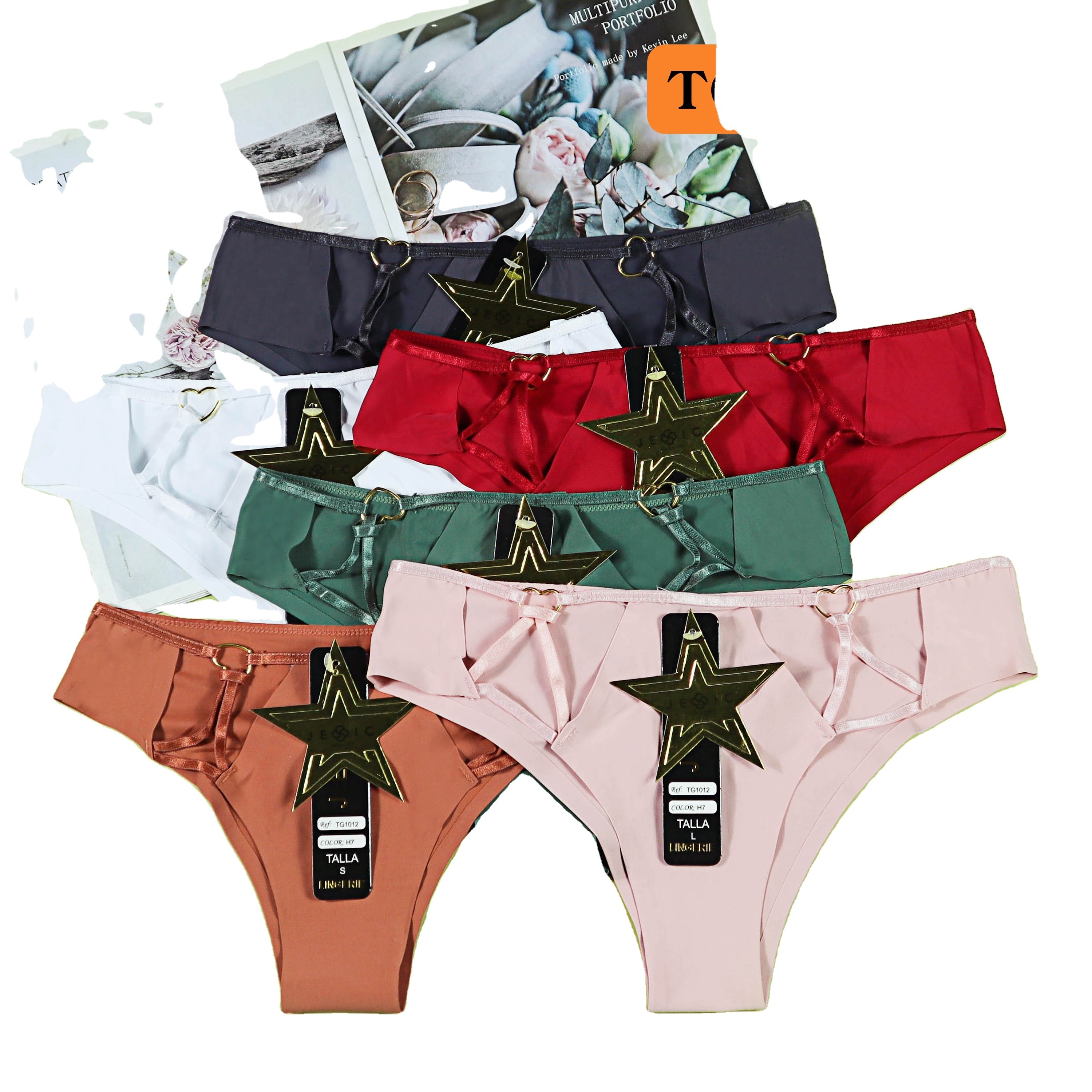 New European And American Sexy Thong Metal Accessories Hollowed Out Solid Cotton Underwear