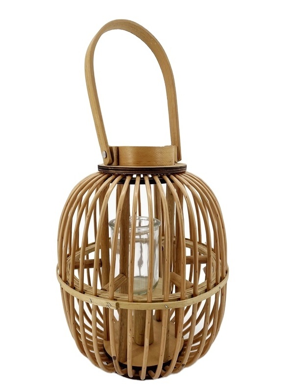 Customized High Quality round Wood Glass Metal Rattan Candle Lantern Holder for Home Decoration Personalized Candleholder