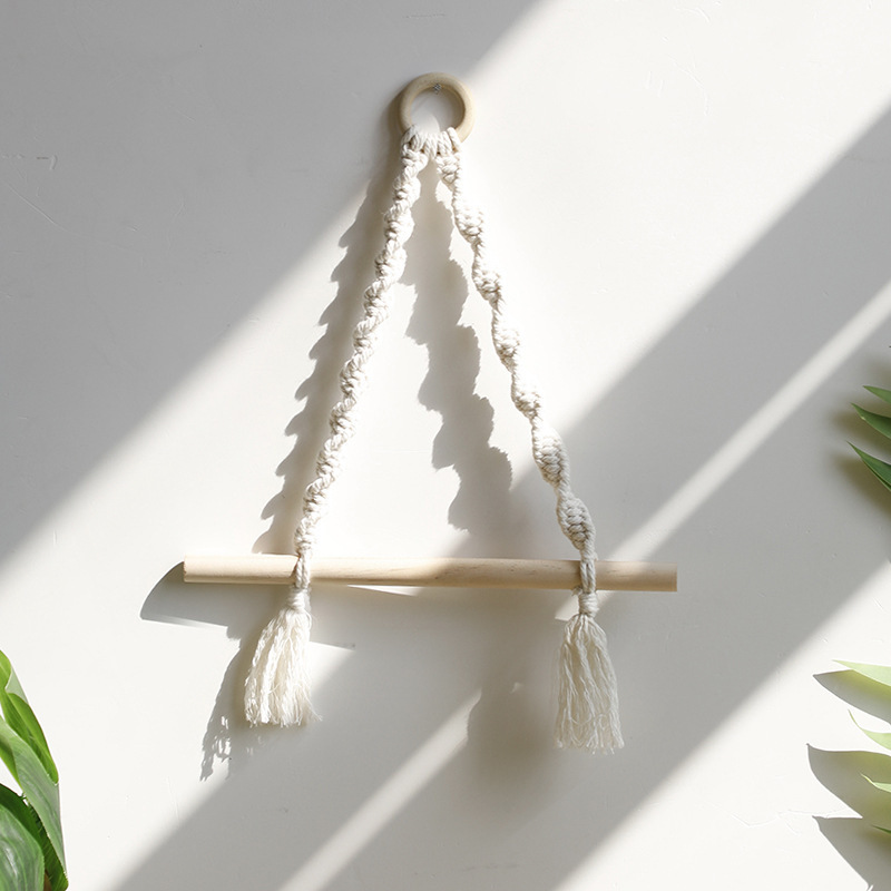 Decorative Wall Arts Ornaments For Home Living Room Macrame Plant Hanger Stand Holder Wood Floating Shelf Indoor