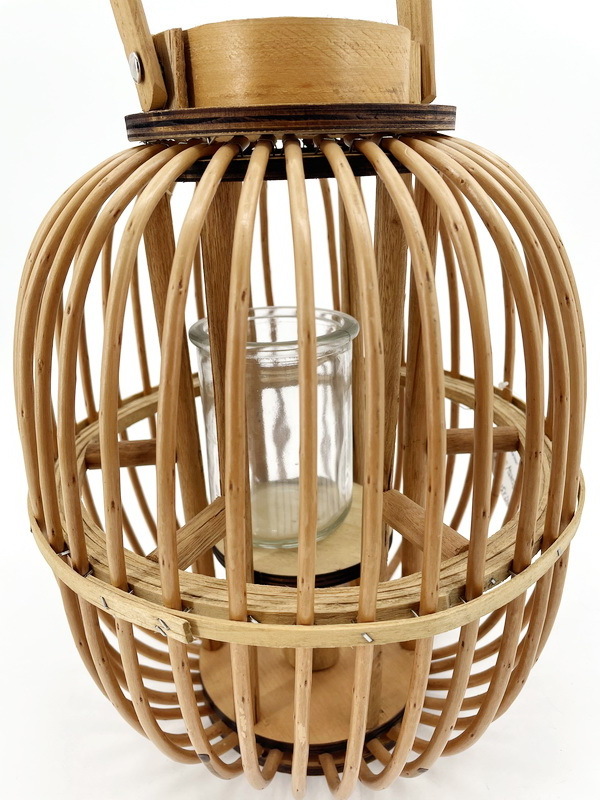 Customized High Quality round Wood Glass Metal Rattan Candle Lantern Holder for Home Decoration Personalized Candleholder