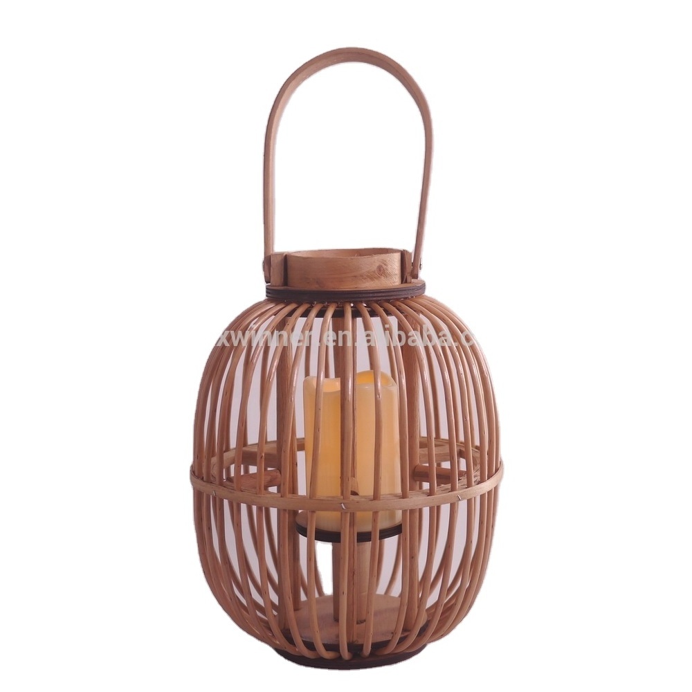 Customized High Quality round Wood Glass Metal Rattan Candle Lantern Holder for Home Decoration Personalized Candleholder