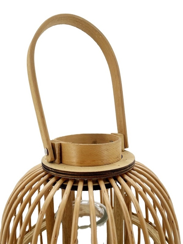 Customized High Quality round Wood Glass Metal Rattan Candle Lantern Holder for Home Decoration Personalized Candleholder