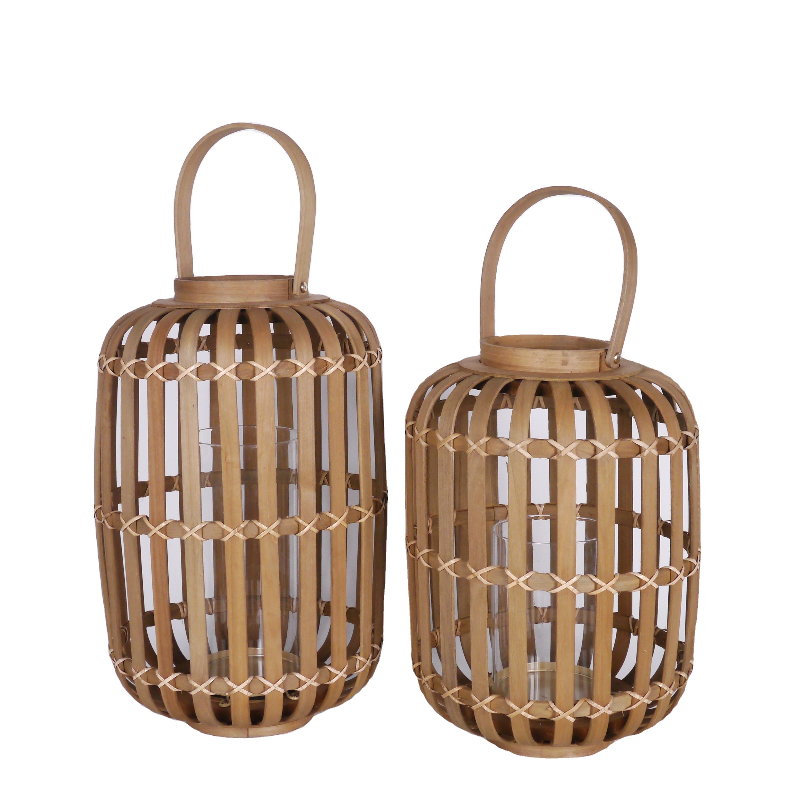 Handmade Customized Wood Lantern Candle Holders Small Large Rattan Lanterns Home Decorative Box Comprising Glass Metal Iron