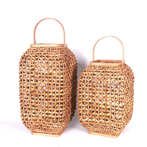 Handwoven Water Hyacinth Decor Lantern Candle Holder For Summer Vacation Hanging Rattan Lantern With Candle Holder