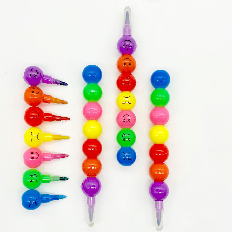 Maxwri Plastic Creative Multi-Color Wax Crayon Stackable And Detachable Smiling Face Stacking Crayon For Kids Graffiti Drawing