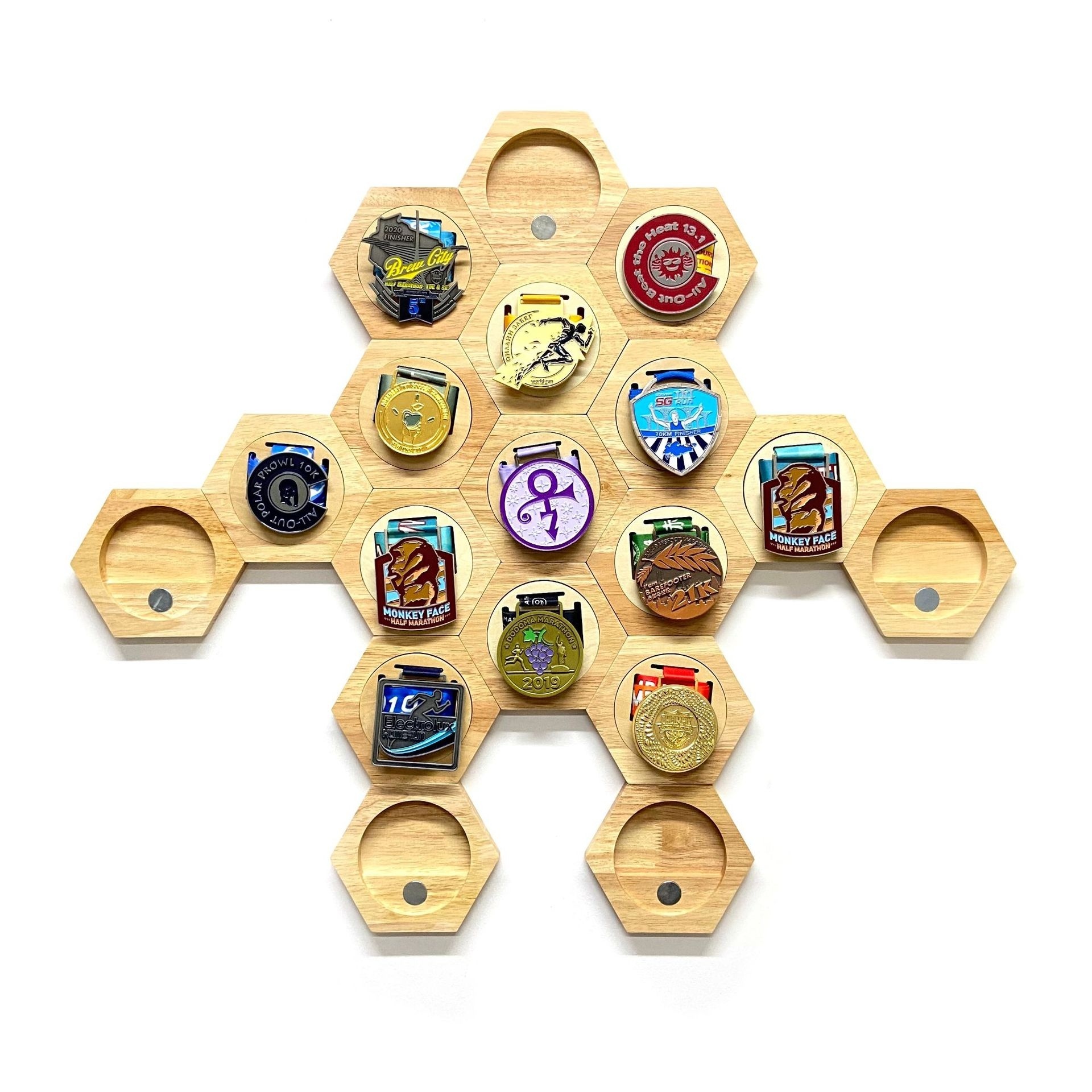 Medal display rack hexagonal wooden medal hanging rack wall mounted medal storage decoration