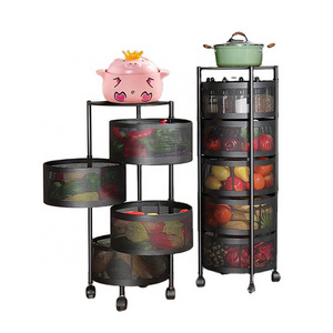 5 tiers Kitchen Shelf Floor Rotating Vegetable And Fruit Storage Rack Household Multi-layer Fruit Basket With Wheels