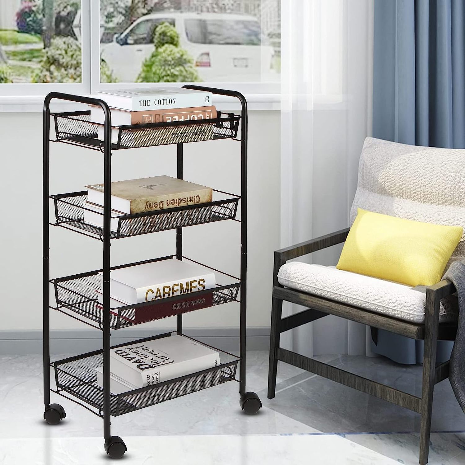 Kitchen Organizer 4-tier Carbon Metal Rolling Storage Organizer Vegetables Trolley Cart