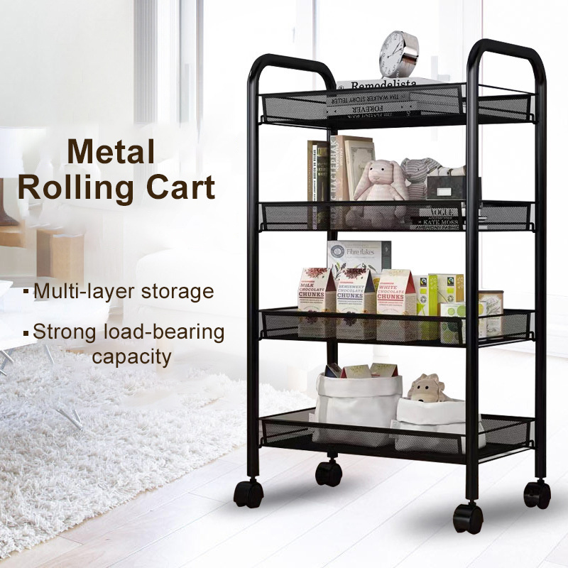 Kitchen Organizer 4-tier Carbon Metal Rolling Storage Organizer Vegetables Trolley Cart