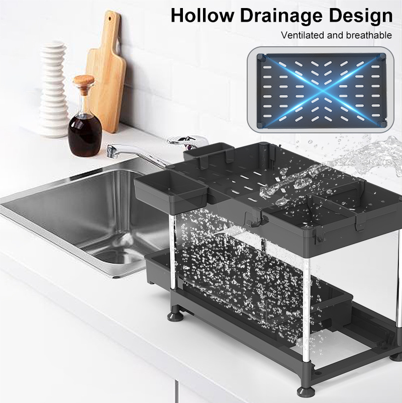 Household Items Kitchen 2-Tier Under Sink Cabinet Organizer with Sliding Drawer Organizer for Under Sink Storage Rack