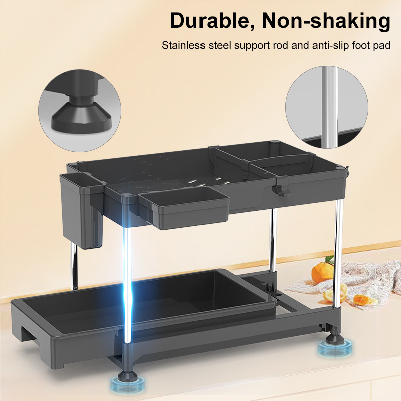 Household Items Kitchen 2-Tier Under Sink Cabinet Organizer with Sliding Drawer Organizer for Under Sink Storage Rack