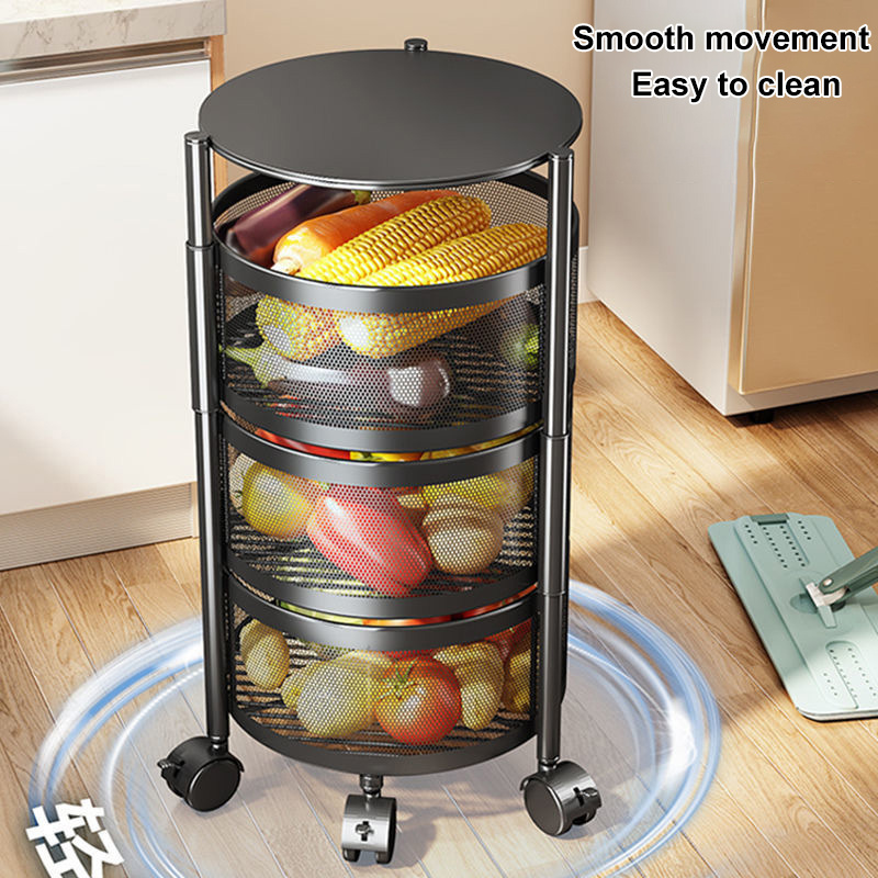 5 tiers Kitchen Shelf Floor Rotating Vegetable And Fruit Storage Rack Household Multi-layer Fruit Basket With Wheels