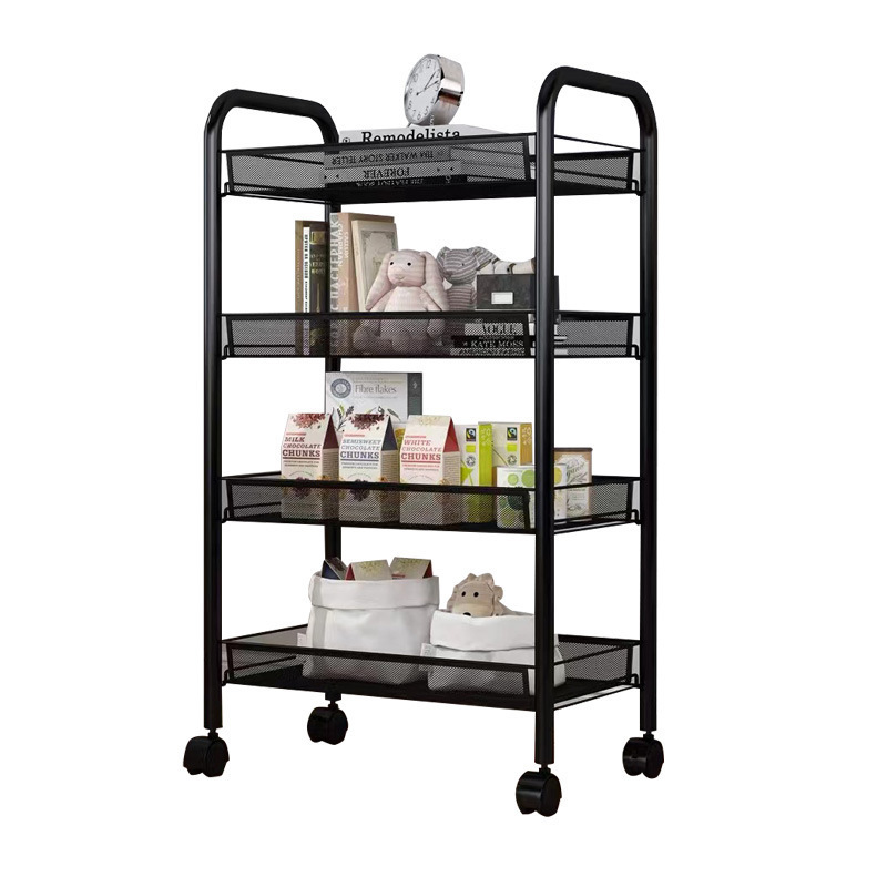 Kitchen Organizer 4-tier Carbon Metal Rolling Storage Organizer Vegetables Trolley Cart