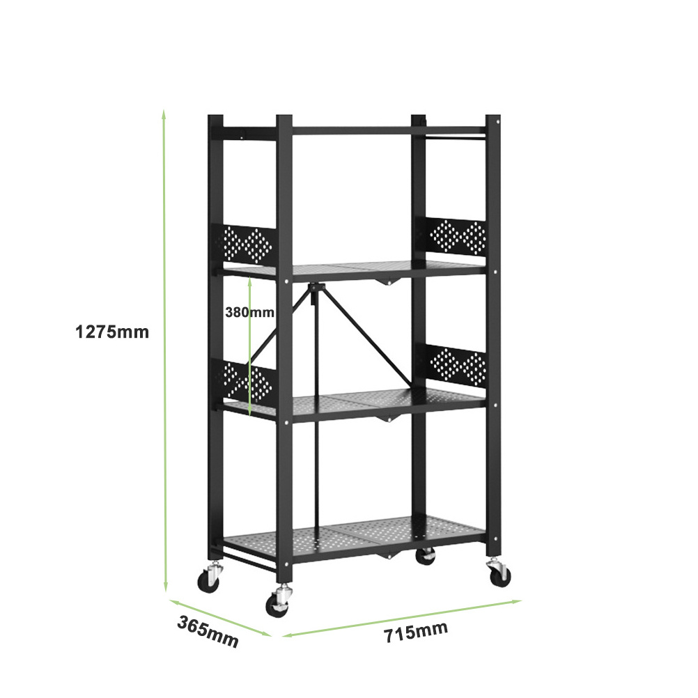 4 Layers Foldable Stainless Steel Kitchen Storage Rack Multi-layer Folding Storage Shelf with Wheel