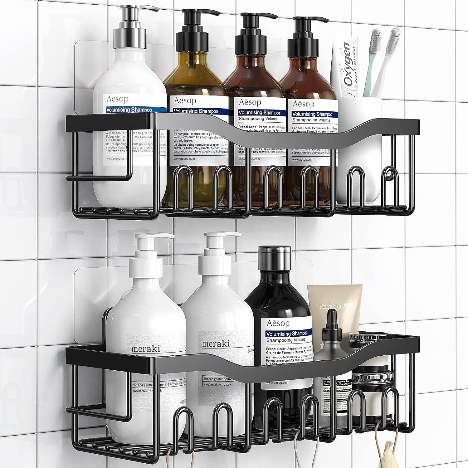 Shower Caddy 5 Pack Adhesive Bathroom Organizer for Bathroom Storage & Kitchen Large Capacity Rustproof Bathroom Storage Rack