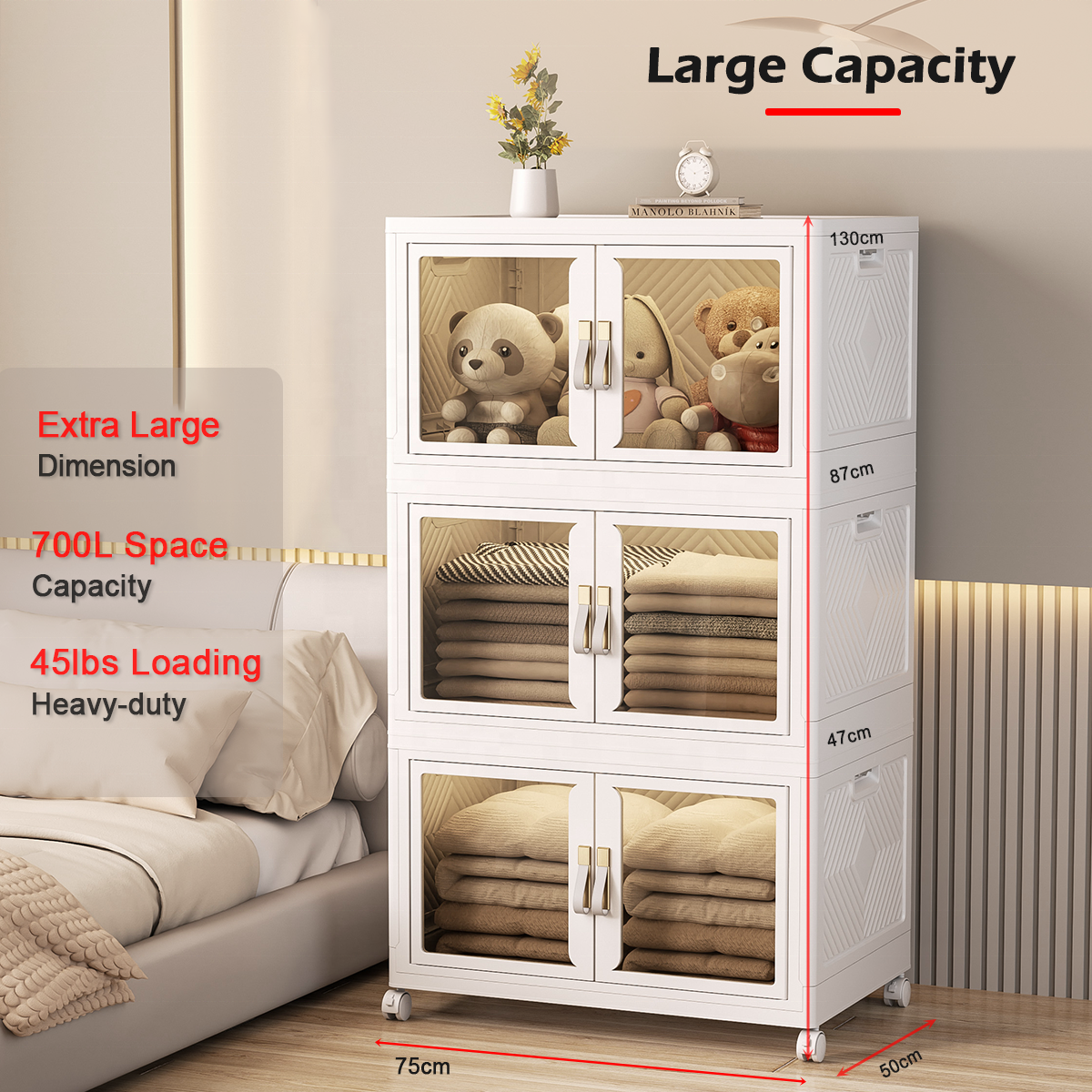 Plastic Storage Bins with Lid Light Weight Cabinet Storage Containers for Organizing Stackable Closet Organizer White