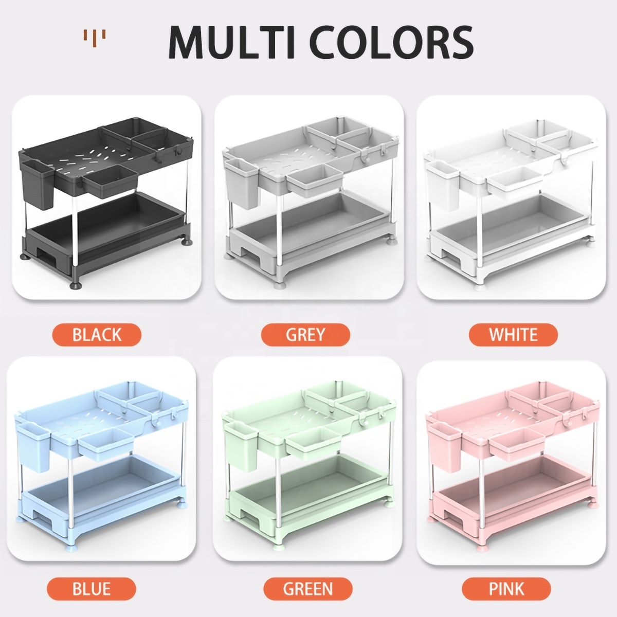 New design Plastic Under Sink Organizers Bathroom Rack Organizer 2 Tier Black Storage Racks Shelving Units for Kitchen