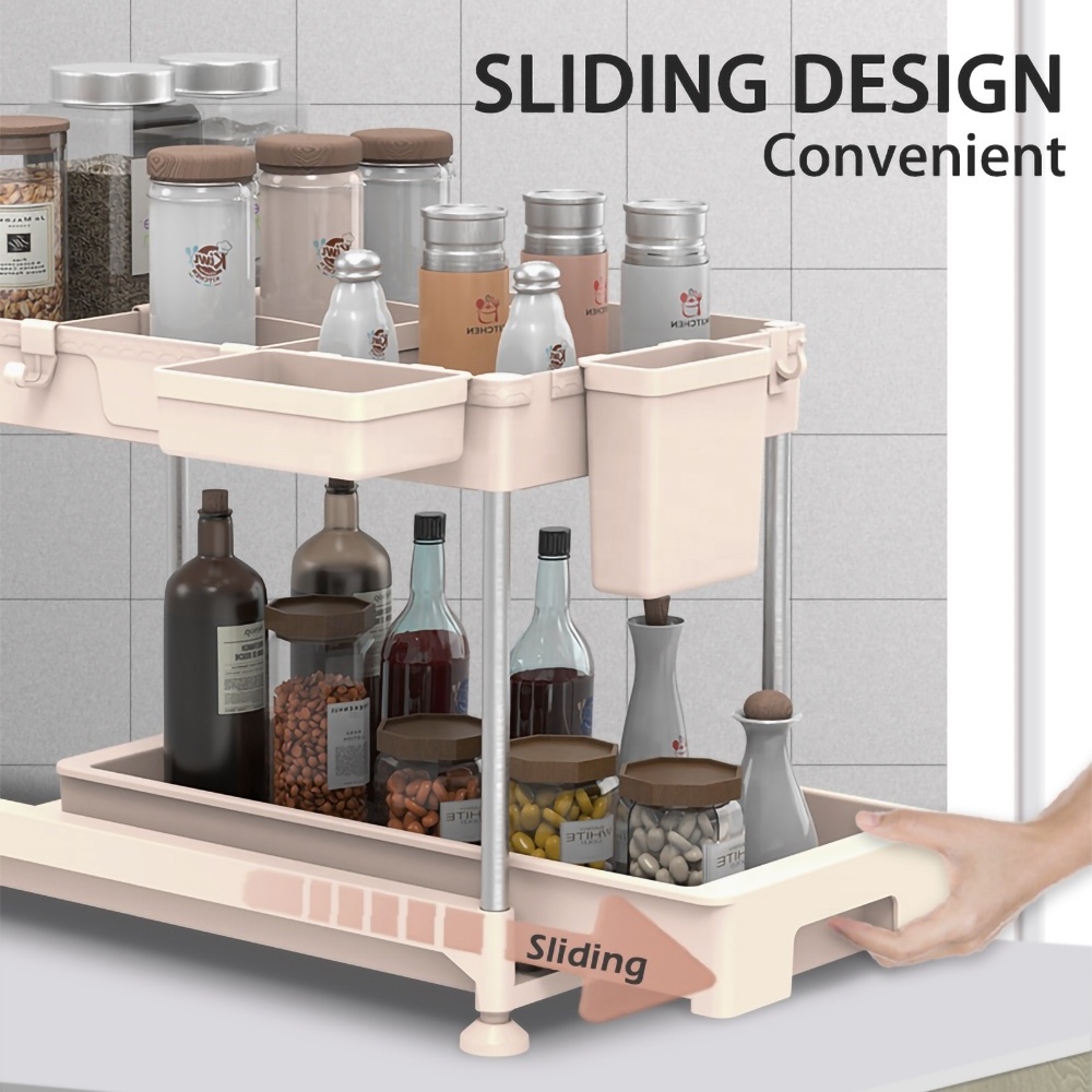 Hot Selling Space Saving Plastic 2 Tier Sliding Under the Sink Organizer for Kitchen Bathroom Accessories Storage